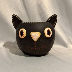 Vintage Paper Mache’ Halloween Black Cat Decorative Planter Decoration